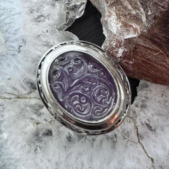 Carolyn Pollack Sterling Oval Amethyst & Carved Clear Quartz Doublet Ring Sz 6 - Picture 1 of 10